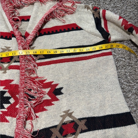 Absolutely Famous Red and Cream Hooded Cardigan Aztec print - Picture 9 of 11